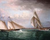 The Schooner Triton and The Sloop Christine Racing in Newport Harbor - 詹姆斯·E·巴特斯沃思